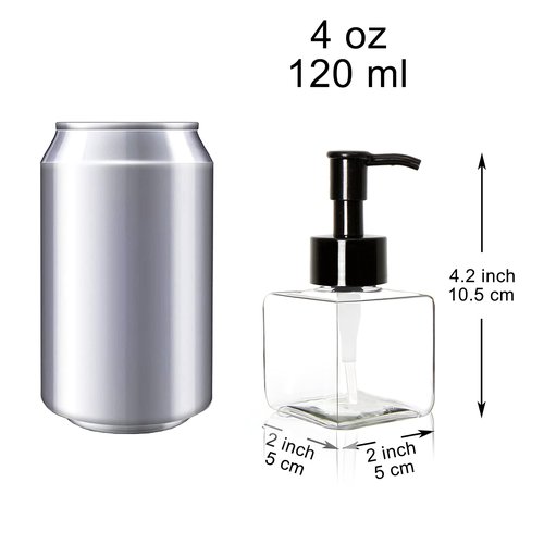 Youngever 5 Pack 4 Ounce Plastic Pump Bottles, Square Refillable Plastic Pump Bottles for Dispensing Lotions, Liquid Soap (Clear with Black Pump)