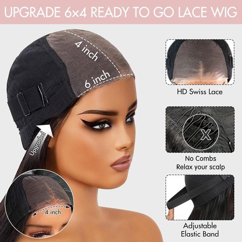 ZHENGON Bob Glueless Wigs Human Hair Pre Plucked Pre Cut 6x4 HD Transparent Lace Front Wigs Human Hair 150% Density Wear and Go Short Straight Wigs for Black Women No Glue Lace Closure Wigs 12 Inch