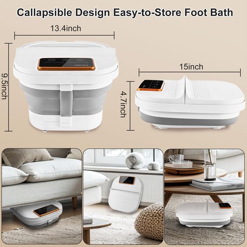 FOFOJÔY Collapsible Foot Spa with Heat and Remote Control, Massage Rollers, Bubble, Foot Pedicure Kit, Temperature Control, Red Light, Foot Bath and Pumice Stone Pedicure Foot Spa