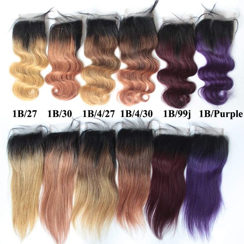Forawme 14 Inch Free Part 4X4 Top Closure Pre Plucked 1B/4/30 Ombre Body Wave Human Hair Lace Closure With Natural HairlineSoft Braziian Virgin Hair Pieces