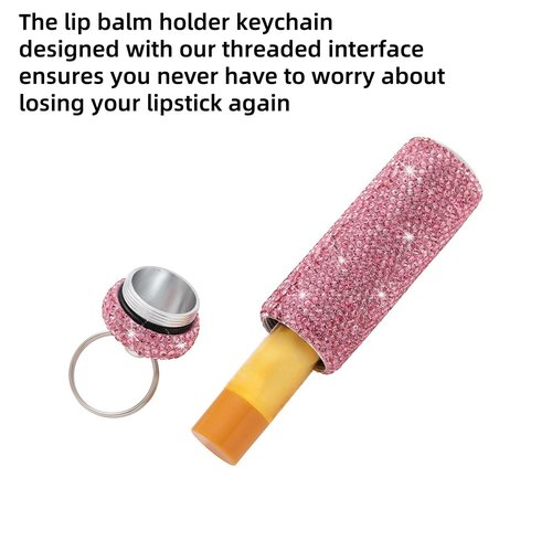Veseek Lipstick Holder Keychain 2Pcs Lip Balm Holder Lip Balm Sleeve Bling Lip Gloss Holder Keychain Travel Metal Lip Balm Organizer Case Cute Stocking Stuffers Gift for Women (Pink)