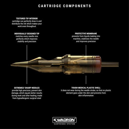 Kwadron Cartridge Tattoo Needles Cartridges, Box of 20, Round Liners Long Taper - 3 Round Liner Long Taper - 35/3RLLT