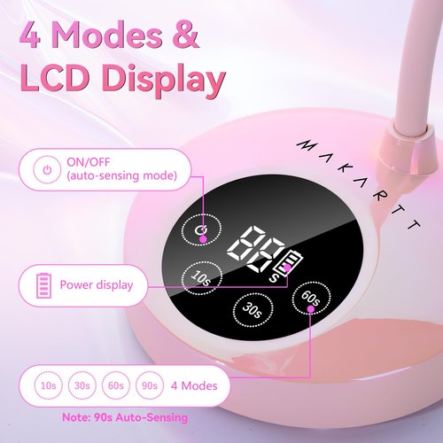 Makartt UV LED Nail Lamp - Mini UV Light for Gel Nails Polish Fast Curing Goosenecks Lamp 30W Rechargeable LED Nail Light Nail Dryer with 4 Timers & Auto Sensor for Salon Home DIY Use
