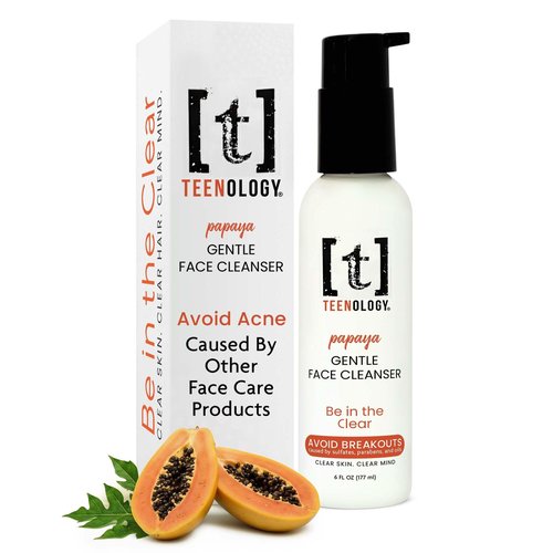 Teenology Gentle Face Cleanser for Teens - Helps with Acne and Breakouts - Fresh Papaya Scent 6 Ounce