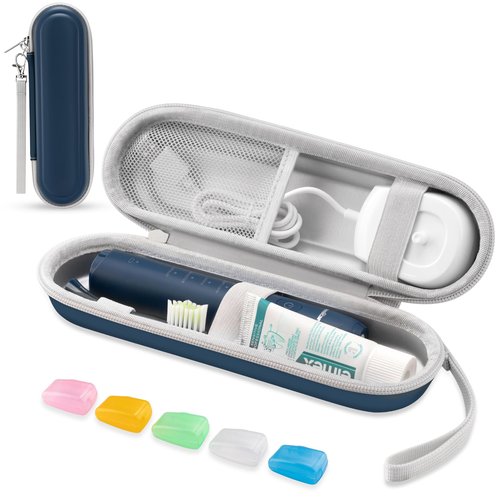 Toothbrush Travel Case for Oral B/Oral-B Pro 1000 1500 5000 7000 & Philips Sonicare 4100 1100 5300 5100 6100/iO Electric Toothbrush, Hard Protective Storage Bag (Deep blue case with toothbrush cap)