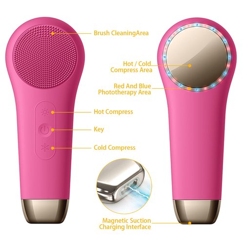 Rechargeable Electric Facial Cleansing Brush – Silicone Face Scrubber with Vibrating Technology for Deep Cleansing & Exfoliation, Waterproof, Gentle on Skin, Suitable for Men & Women (red)