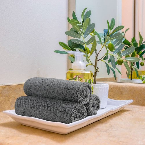 Orighty Washcloths Bulk Towel Sets 50 Pack, Highly Absorbent and Super Soft Microfiber Fingertip Towels, Multi-Purpose Wash Cloths for Bathroom, Hotel, Gym, and SPA, 12x12 Inch, Grey