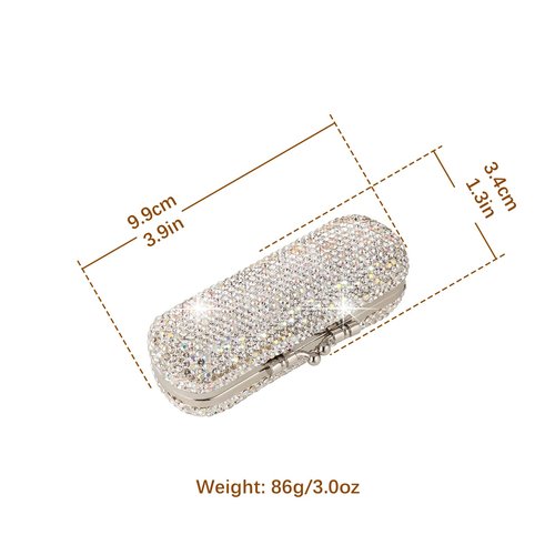 AsAlways Shiny Rhinestone Crystal Portable Lipstick Case with Mirror Portable Bling Diamonds Makeup Cosmetic Storage Holder for Travel Ladies Fashion (Silver)