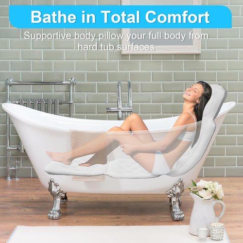 Full Body Bath Pillow for Bathtub, Luxury Bath Gifts for Women, Tub Pillow for Bath for Headrest Neck and Back Support (White)