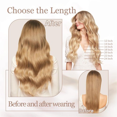 Lveyan 100% Human Hair Tape in Hair Extensions Invisible PU Seamless Skin Weft 16 Inch 50g/pack 20pcs Caramel Blonde Tape in Remy Human Hair Silky Straight Hair Extensions (#27, 16 Inch)