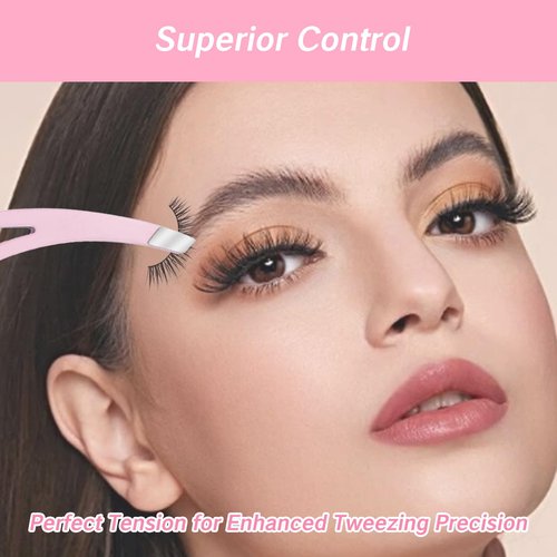 NIIIYTYB Lash Tweezers for Eyelash Extensions,with Grip Curved Handle Slant Tip Eyebrow for Shaping Mini Tweezer Set for Women Ideal Facial Hair Removal Tools Ergonomic Designer Pink