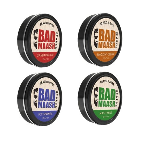 Badmaash Beards Beard Butter 4-Pack Sampler – Premium Grooming Kit for Beard Care & Style | Infused with All-Natural Shea Butter | Made in North America | 4 x 1oz Tins