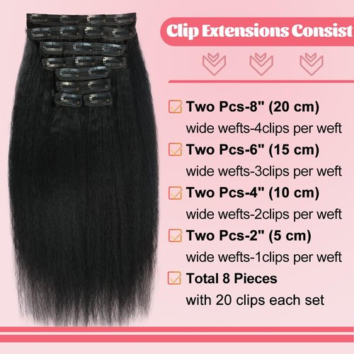 Clip in Hair Extensions Real Human Hair Extensions 110g 8Pcs/Set Kinky Straight Brazilian Human Hair Clip in Extensions for Women Seamless Clip Ins for Black Women Double Weft with 20Clips (14Inch)