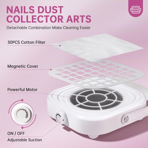 CHRISTINE SHELLY Nail Dust Collector, Compact 6000RPM Powerful Vacuum Fan Vent Dust Collector Extractor Dust Suction Machine for Acrylic Nails Polishing, White