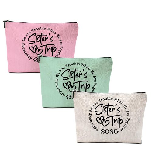 3PC Sisters Trip 2025, Makeup Bag, Cosmetic Bag, Toiletry Bags, Funny Girls Trip Gifts Favors Girls Weekend Sister Gifts Sisters Gifts from Sister Birthday Friendship Gifts for Women Bestie Friend
