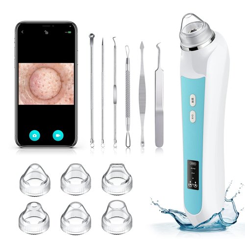 Facial Pore Blackhead Remover Vacuum, 1080P Camera Blackhead Remover, 20x Zoom, 8 LEDs ＆ 3 Suction Modes, 800mAh Battery & USB - 6 Heads Pore Cleaner Kit for Women&Men(Blue)