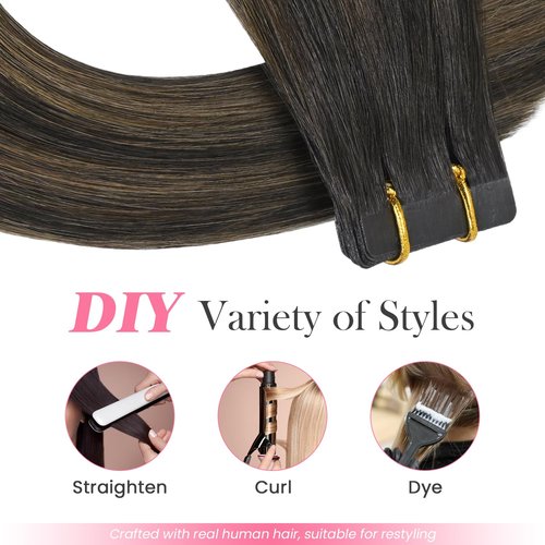 Aison Balayage Dark Brown Ombre to Chestnut Brown Human Hair Tape in Extensions 16Inches 30g 20 Pcs/Pack Tape ins Human Hair Extensions