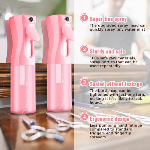 Spray bottles, Spray Water Bottle Fine Mist Refillable, Continuous Spray Bottle for Hair, Skin Care, Planting, Showering Pets, Travel, Cleaning & Home (Pink)