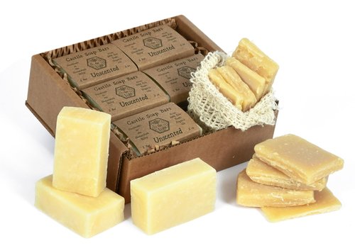 Pure Castile and Artisan Bar Soap Handmade with 100% Fair Trade Organic Oils, Cold Process Bars with Soap Saver Eco Scrub Bag by BeeTheLight (30 ounces w/Soap Saver Bag, Unscented Castile)