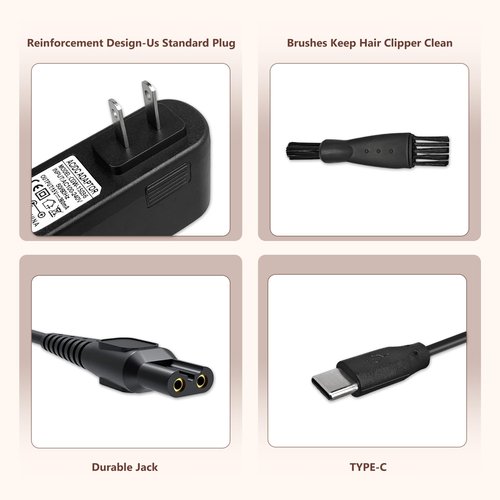 15V Charger with USB-C Replacement Power Cord Bundle for Philips Norelco Shavers & Beard Trimmers–Compatible with HQ8505, QP6531, MG7750, S1211, S9987, BT3210, BT3230, BT5511, BG5025, OneBlade