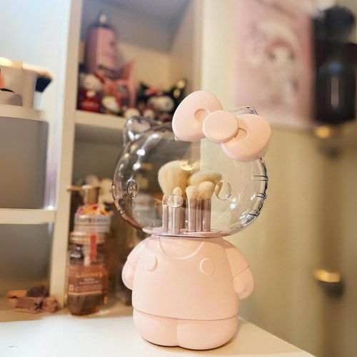 Impressions Vanity Hello Kitty 6 PCs Makeup Brush Set with Clear Cloche, Super Soft Brushes for Foundation, Face Powder, Blending, Eye Shadow, and Liner with Cute 3D Holder Organizer