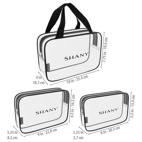 SHANY Cosmetics Shany clear pvc toiletry and makeup carry-on bag set - assorted sizes travel cosmetic organizers with black trim - 3pc set, Clear