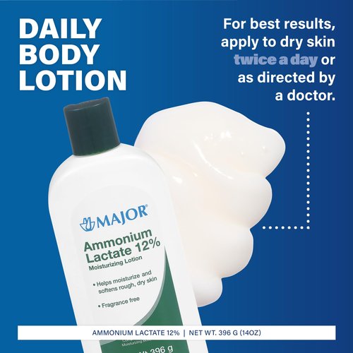 Major Ammonium Lactate 12% Moisturizing Lotion - Lactic Acid Lotion - Helps Moisturize and Soften Rough, Dry Skin - Daily Body Lotion - Fragrance-Free - 14 Oz (2 Pack)