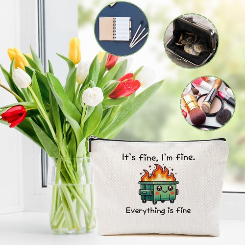 DHKG White Elephant Gifts Dumpster Fire Gifts Makeup Bag, Funny Dumpster Bag,Dumpster Fire Cosmetic Bags for Women, Inspirational Positive Encouragement Gifts for Women Zipper Pouch