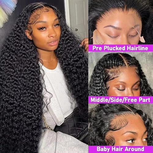 30 Inch Deep Wave Lace Front Wigs Human Hair 200 Density 13x6 HD Transparent Lace Frontal Wigs Human Hair Pre Plcked Curly Human Hair Wig for Women Deep Curly Glueless Wigs