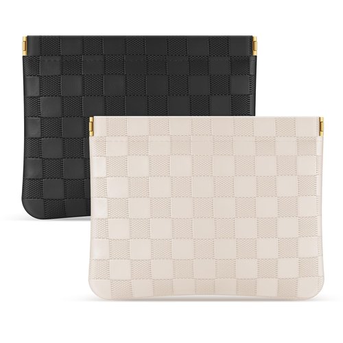 Sightor 2PCS Pocket Cosmetic Bag for Purse, Checkered Makeup Bag Portable Leather Cosmetic Bag for Women, Coin Purse Lipstick Cosmetic Accessories Organizer Travel Cosmetic Pouch (Black, Beige, L)