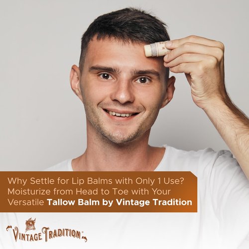 Vintage Tradition Moisturizing Beef Tallow Lip Balm – Unscented Tube Lip Moisturizer for Sensitive Skin Hydrates & Soothes Dry Lips – Grass-Fed Tallow Balm for Skin Care, 0.5 Fl. Oz.
