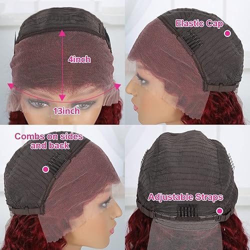 Burgundy Deep Wave Lace Front Wigs Human Hair 99J 13x4 Hd Lace Frontal Wigs Human Hair for Black Women Wine Red Colored (99j Deep 13x4 lace frontal wigs, 30 Inch)
