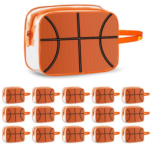 16PCS Basketball Cosmetic Bag - Waterproof Basketball Clear PVC Travel Bag,Basketball Gift Accessories Bags Goodie Snack Makeup Bag,Toiletry Zipper Pouch Organizer,Basketball Team Gifts for Player