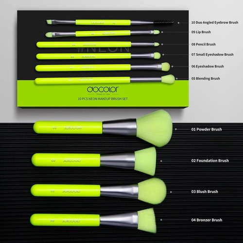 Docolor Makeup Brushes 10Pcs Neon Makeup Brushes Set with Soft Synthetic Hairs and 1PCS Waterproof Eyeliner Pen Super Slim Liquid Eyeliner Eye Liner Gel Black