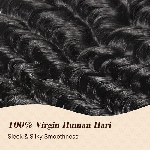 Wequeen 16A Deep Wave Human Hair Bundles 14 Inch 100% Unprocessed Brazilian Virgin Hair Quick Weave Bundles Human Hair Extensions Real Human Hair, Natural Black