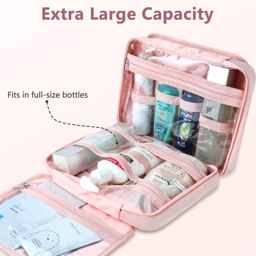 Travel Toiletry Bag,Hanging Toiletry Bags for Traveling Women, Water-resistant Makeup Cosmetic Bag Travel Organizer for Accessories, Shampoo, Full-size Container, Toiletries