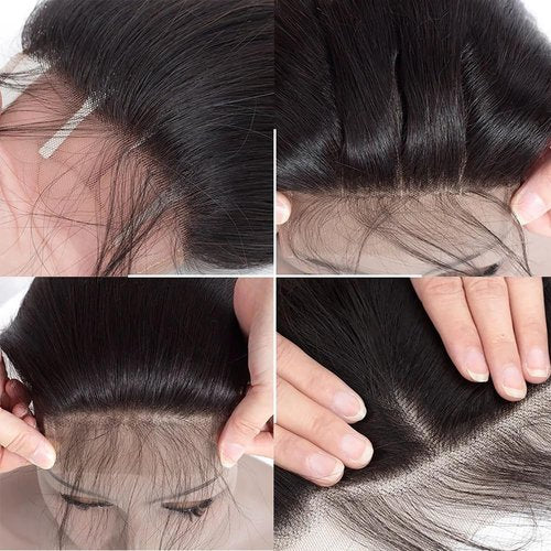 Mstoxic 4X4 Straight HD Lace Closure Human Hair Extensions 12A Brazilian Virgin Remy 100% Unprocessed Human Hair Frontal Free Part Closure Only Pre Plucked With Baby Hair Natural Black 18 Inch
