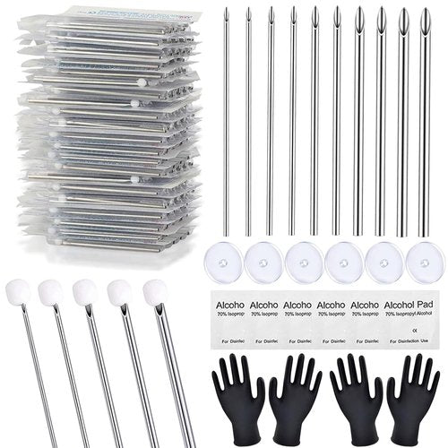 Piercing Kit - Judero 66Pcs Piercing Kit Includes Mixed 50Pcs Ear Nose Piercing 12G 14G 16G 18G 20G Hollow 6Pcs Piercing Discs 6Pcs Clean Tools 4Pcs Gloves for Ear Nose Navel Nipple Lip Tongue Piercing Tools