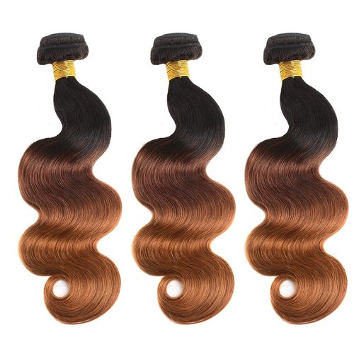 Ratheinhi T1B/4/30 Brown Bundles Human Hair 14 16 18 Inch Ombre Bundle Body Wave Human Hair Bundles Brown 3 Tone 3 Bundle Unprocessed Brazilian Virgin Quick Weave Hair for Black Women