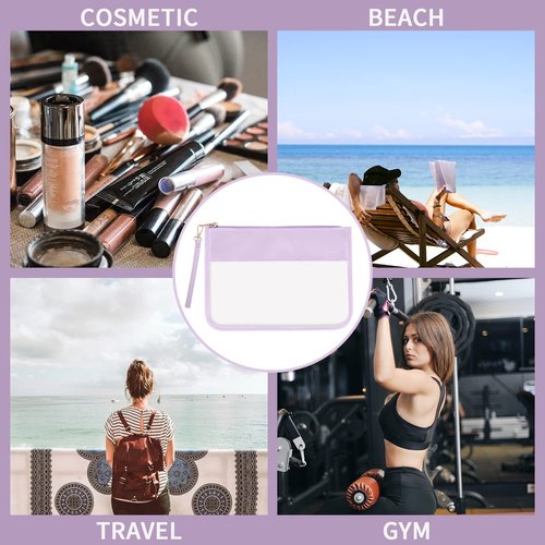 Iqimott Clear Zipper Pouch, DIY Clear Makeup Cosmetic Bag Purse for Women Girls, Chenille Letter Travel Toiletry Bag(Purple)