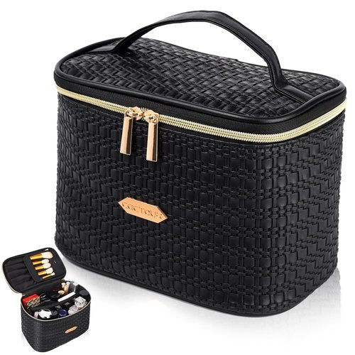 CaCTOUR Make Up Bags for Women,Portable Cosmetic Organizer Bag,Large Makeup Organizer Bag Travel with Brush Storage (Black)