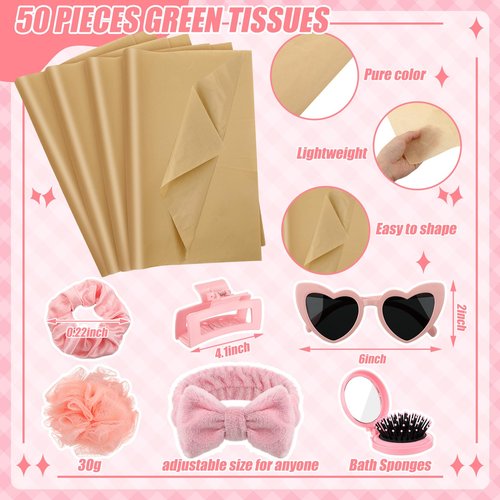 CraftyDream 6 Sets Baby Shower Prizes for Game Winners Thank You Gift Bags with Tissue Paper Sunglasses Square Hair Clip Hair Scrunchies Headband Bath Sponges for Baby Shower Bridal Shower Game Gifts
