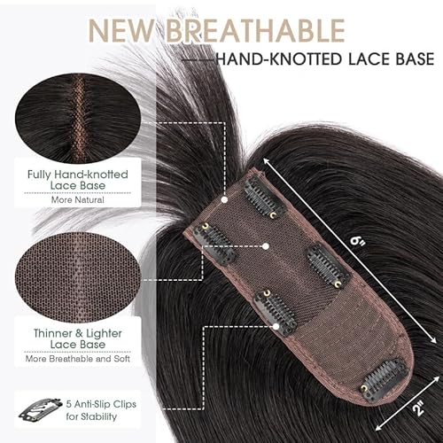 S-noilite Hair Toppers for Women Real Human Hair, 100% Real Human Hair Toppers with Bangs for Women with Thin Hair,2.25"*6" Lace Silk Base 14 inch Natural Black