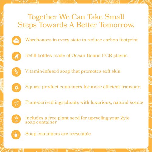 ZYFE Foaming Hand Soap Refills, Half Gallon Hand Soap Foam Refill with Essential Oil Fragrance in Recycled Bottle, Citrus Handwash Refil Biodegradable+