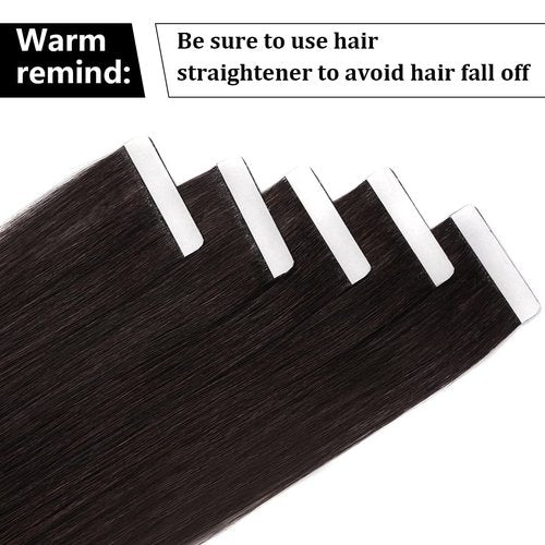 Tape in Hair Extensions Human Hair, 16'' Black Hair Extensions Tape ins Remy Human Hair Extensions 20 Pcs 50 g/pack (#1B) Black