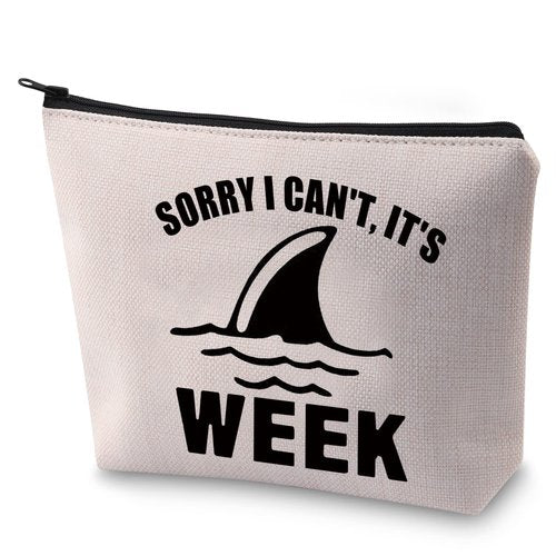 BLUPARK Funny Shark Makeup Bag Shark Lover Gift Sorry I Can't It's Week Cosmetic Bag for Women (It's Week)