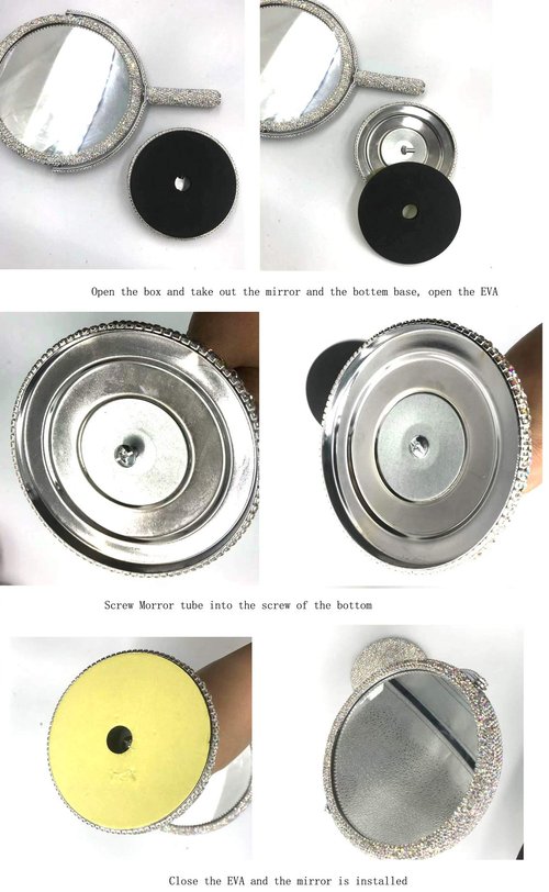 Bestbling Bling Rhinestone Portable Magnified Double Sided Swivel Makeup Vanity Mirror, 360°Rotate Makeup Mirror Round Shaped Two-Sided Makeup Mirror (Silver)