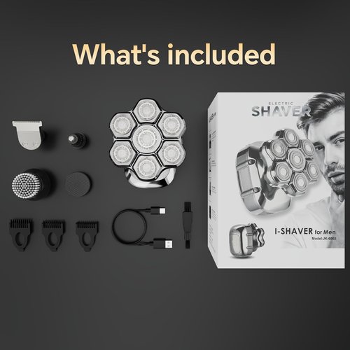 RUIM Head Shavers for Bald Men, 7D Magnetic Rotary Electric Razor, IPX7 Waterproof for Wet & Dry Use, with LED Display, USB-C Charging & 5-in-1 Grooming Kit