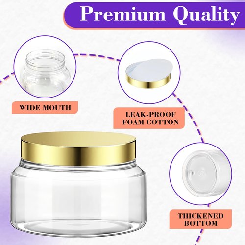 36 Pack 5 oz Plastic Cosmetic Containers With Lids Refillable Clear Empty Travle Jars Containers for Body Butter,Sugar Scrubs,Cream,Lotions,Candy, Waterproof Label&Spatulas - (Rose Gold Lid)