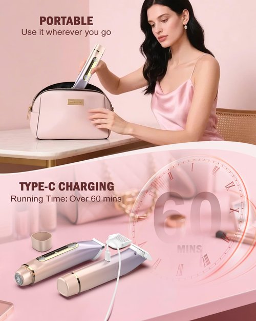 HUIJUTCHEN Bikini Trimmer for Women - 2 in 1 Dual Head Bikini Shaver, Painless Electric Razors for Silk Skin, Ceramic Blade, Waterproof Wet & Dry Use Body Hair Removal for Trip（Purple）
